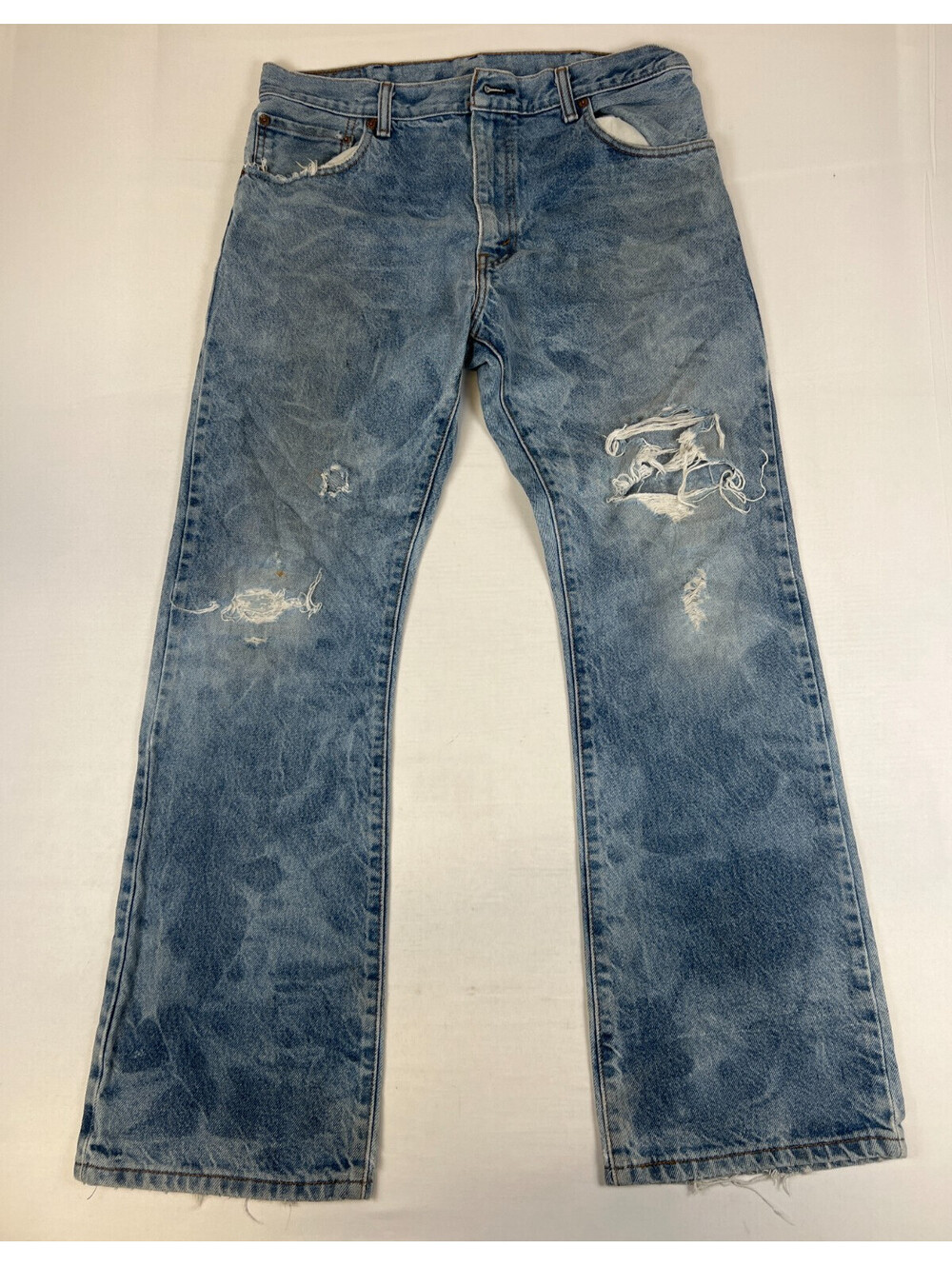 Vintage Levi's Men 34 Inseam 30 517 Boot Cut Light Wash Distressed Denim Jeans